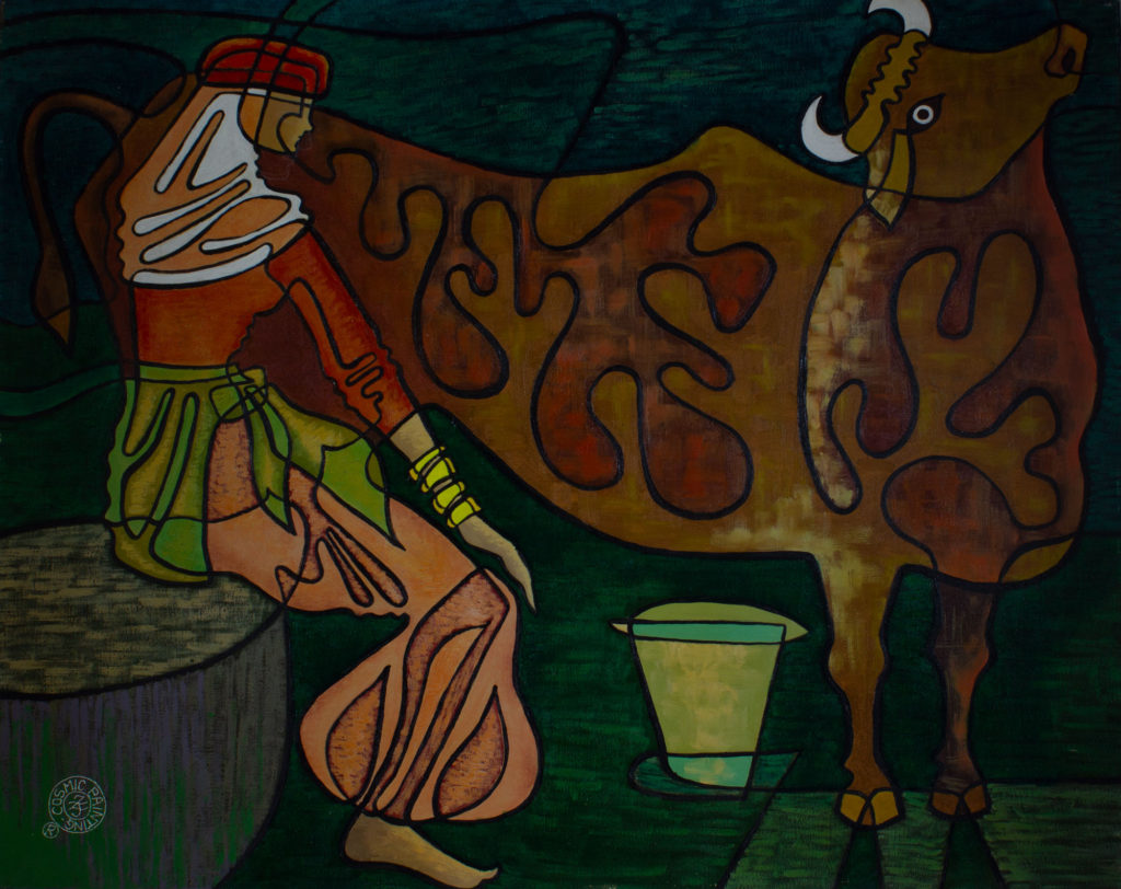 Zetun Jebor Cosmic Painting- Girl with Cow