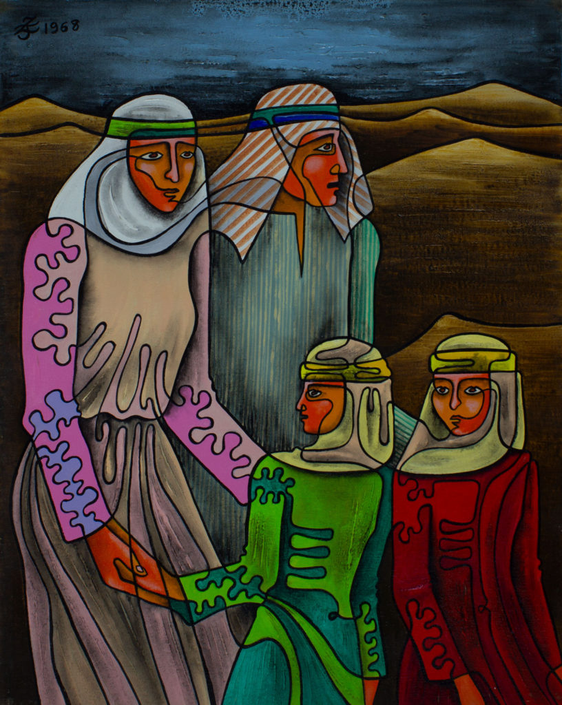 Refugees V (apprehension- couple with 2 children)- Zetun Jebor Cosmic Painting