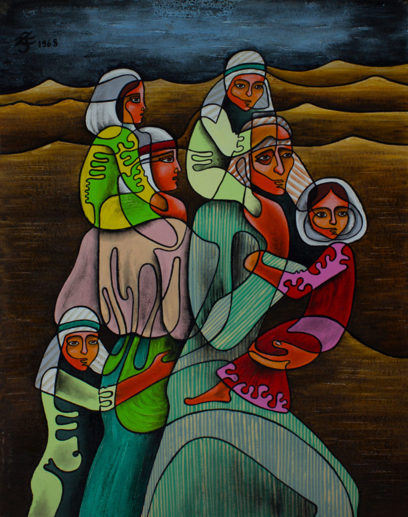 Refugees III (flight-couple with 4 children)- Zetun Jebor Cosmic Painting