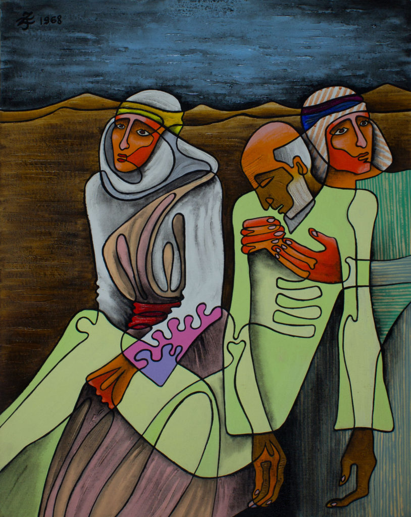 Refugees II (bereavement- couple with sick old man)- Zetun Jebor Cosmic Painting