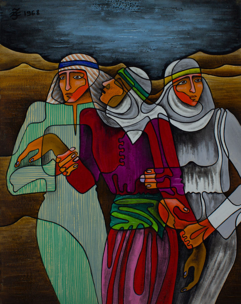 Refugees VI (despair-couple with sick old woman)- Zetun Jebor Cosmic Painting