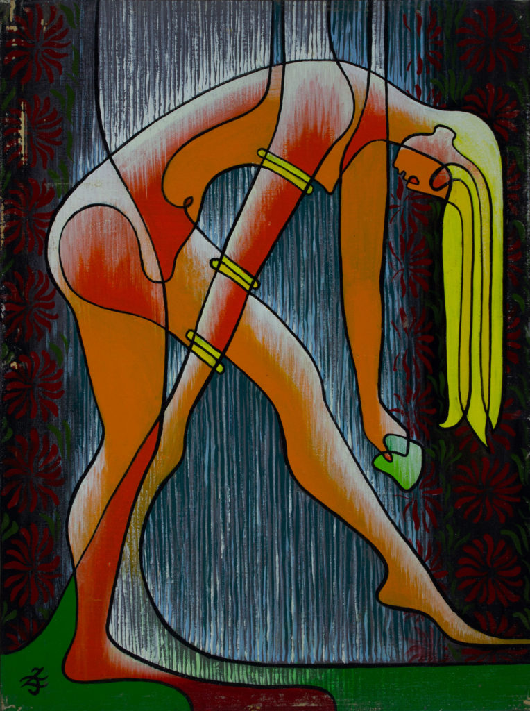 Under the Shower_II (bending nude)- Zetun Jebor Cosmic Painting