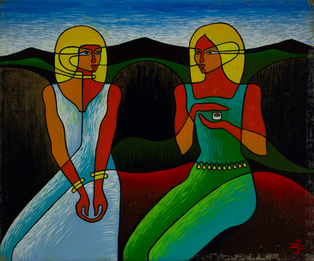 Dialogue (2 girls with coffee-cup)- Zetun Jebor Cosmic Painting