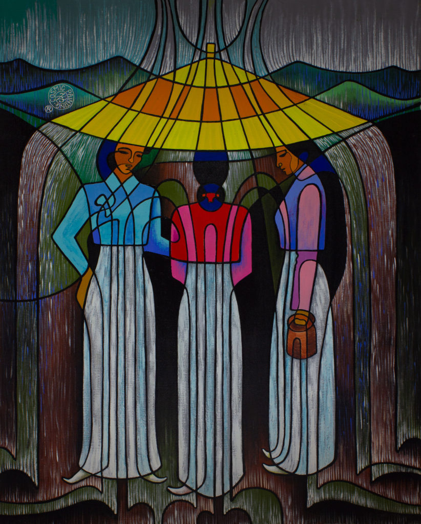 Zetun Jebor Cosmic Painting- Under the Rain (3 Korean women & umbrella)