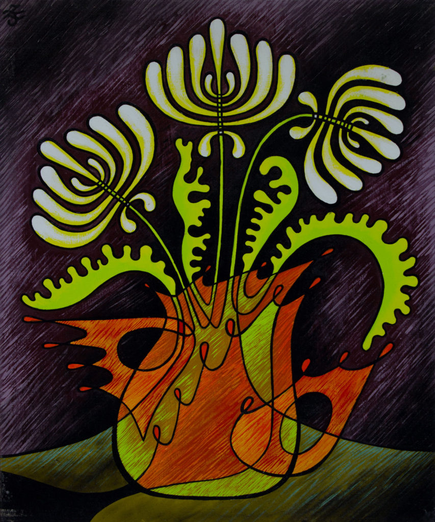 Zetun Jebor Cosmic Painting- Chrisanthemums (in jagged amber vase)