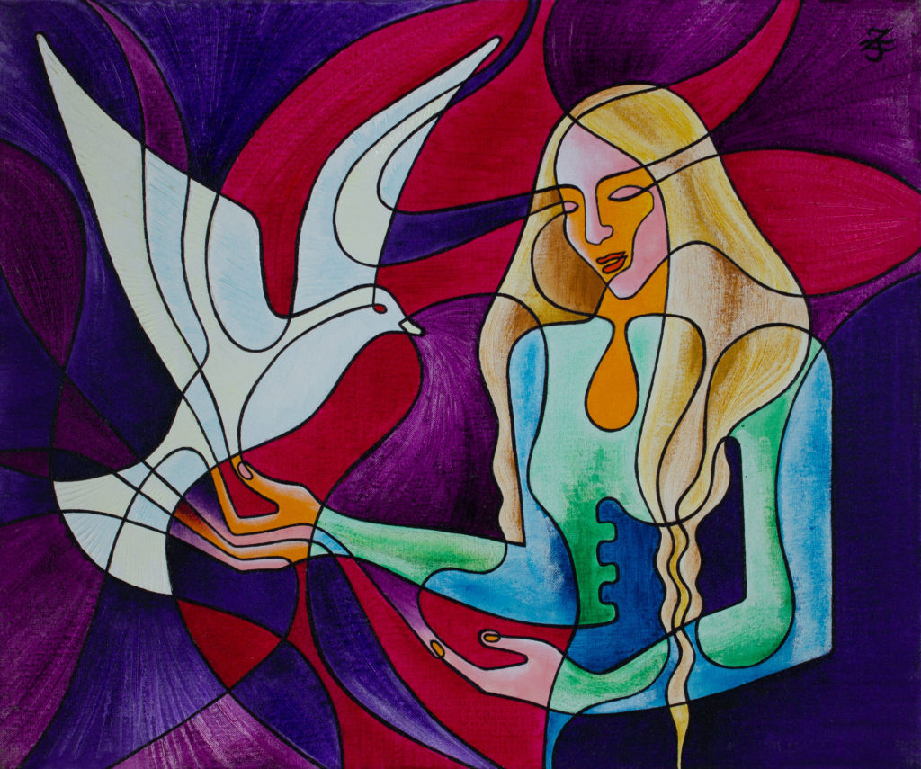 Zetun Jebor Cosmic Painting- Woman with Dove II