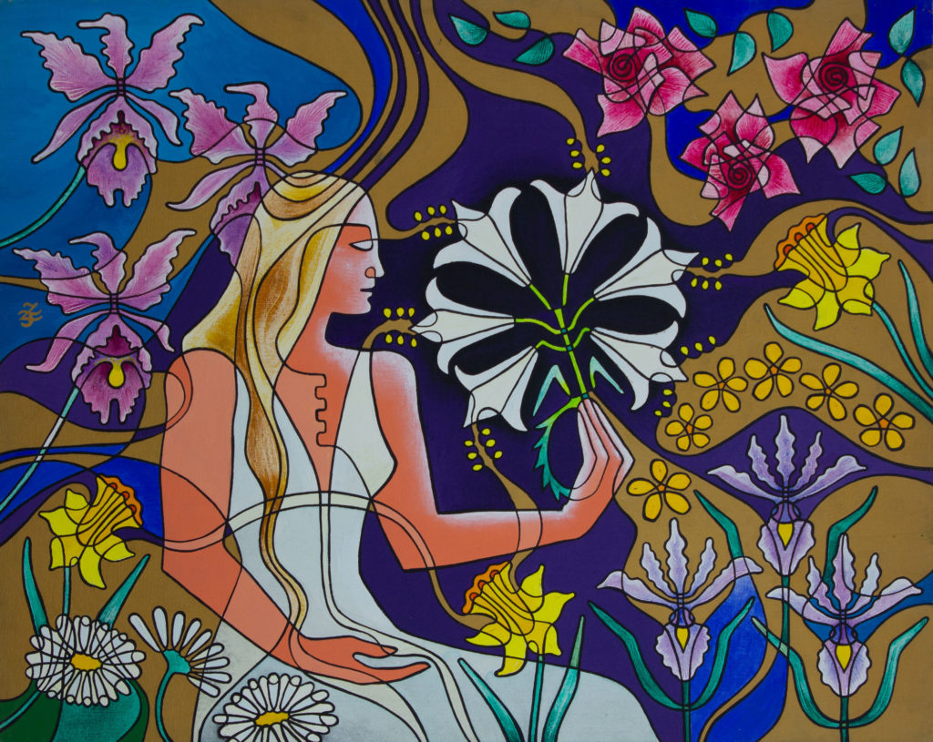 Zetun Jebor Cosmic Painting- Woman with Lilies