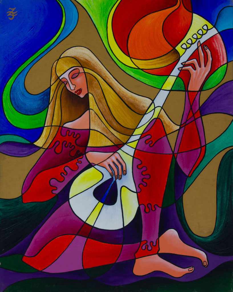 Zetun Jebor Cosmic Painting- Girl with Lute-