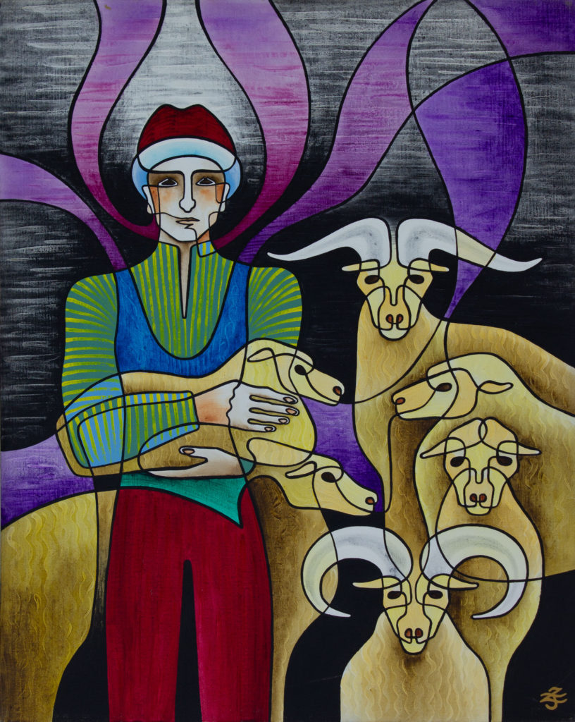 Zetun Jebor Cosmic Painting- Shepherd Boy-(sheep for sacrifice)