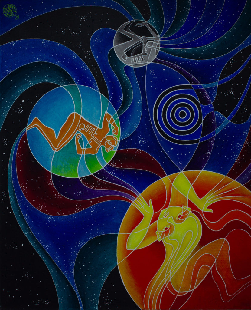 Zetun Jebor Cosmic Painting- The 3 Generations (Sun, earth & moon)