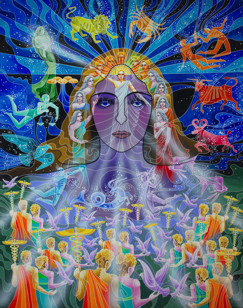 Zetun Jebor Cosmic Painting- the 5 Loares and the 2 Fishes